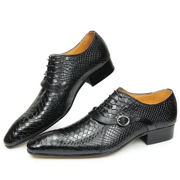 Elegant Men's Formal Oxfords with Serpentine & Metal Buckle for Weddings, Casual Leather Dress Shoes - Perfect Gift for Any Occasion